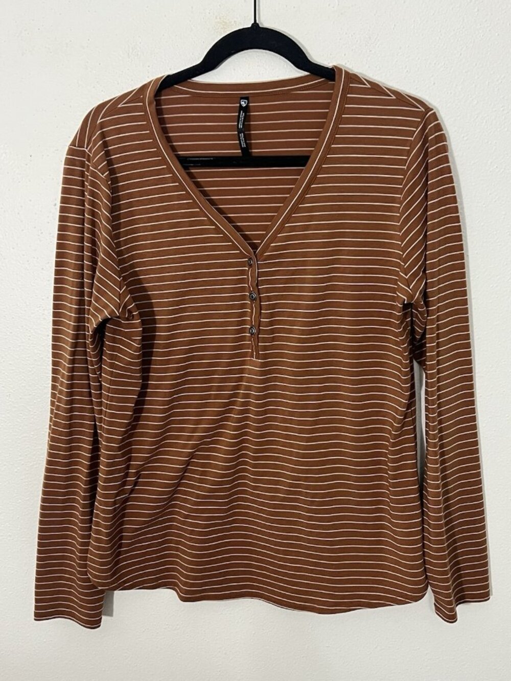 Kuhl Ardenna Henley Copper White Stripe Long Sleeve Size Large